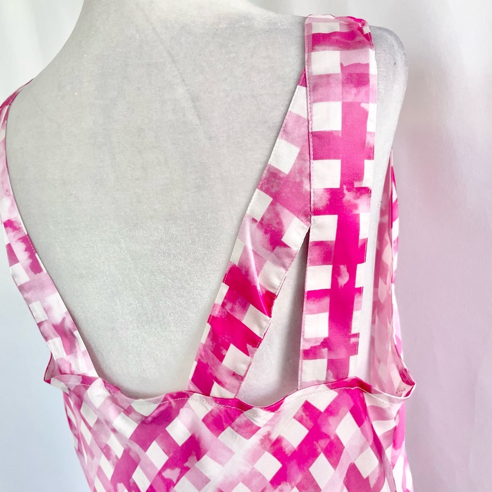 New Chloe Kristyn Gingham Satin Double Strap Cowl Neck Tank Top Pink Size Large - Picture 10 of 16